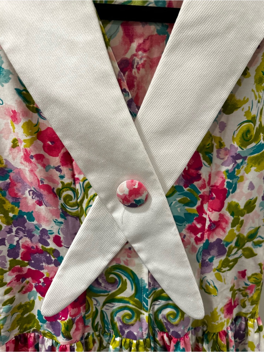 Vintage Manhattan 80s Floral Dress 🇨🇦 Girls Size 12 Scalloped Neck - Picture 8 of 15